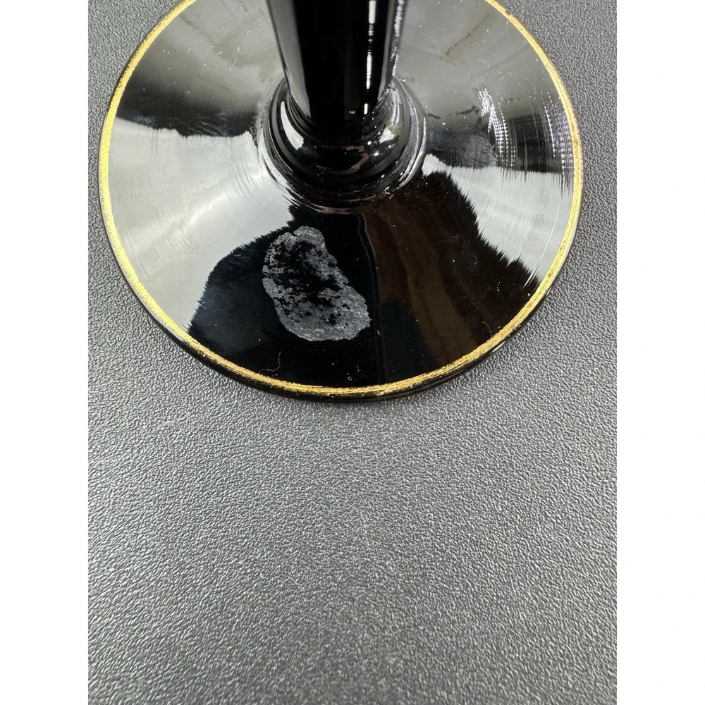 Central Glass Works‎ Bud Vase Black Glass Gold Basket Etch 10 inch